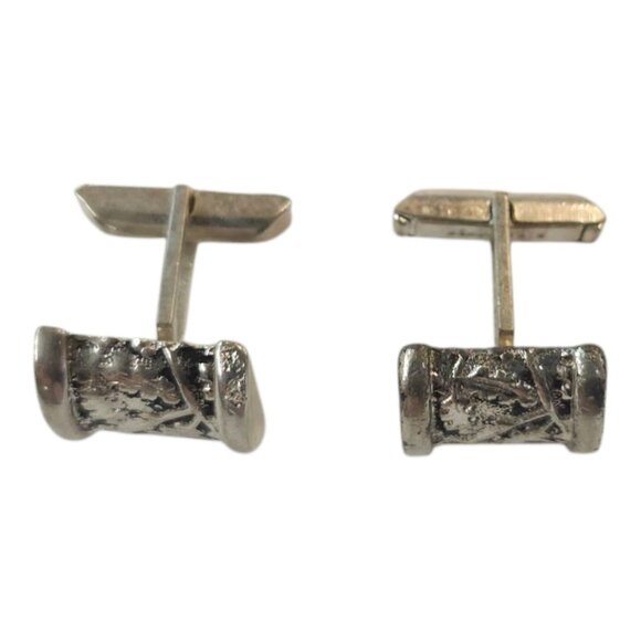 Embossed Ivy Pattern Cufflinks Vintage Pewter Silver Tone MCM Jewelry Two Tone - Picture 5 of 11